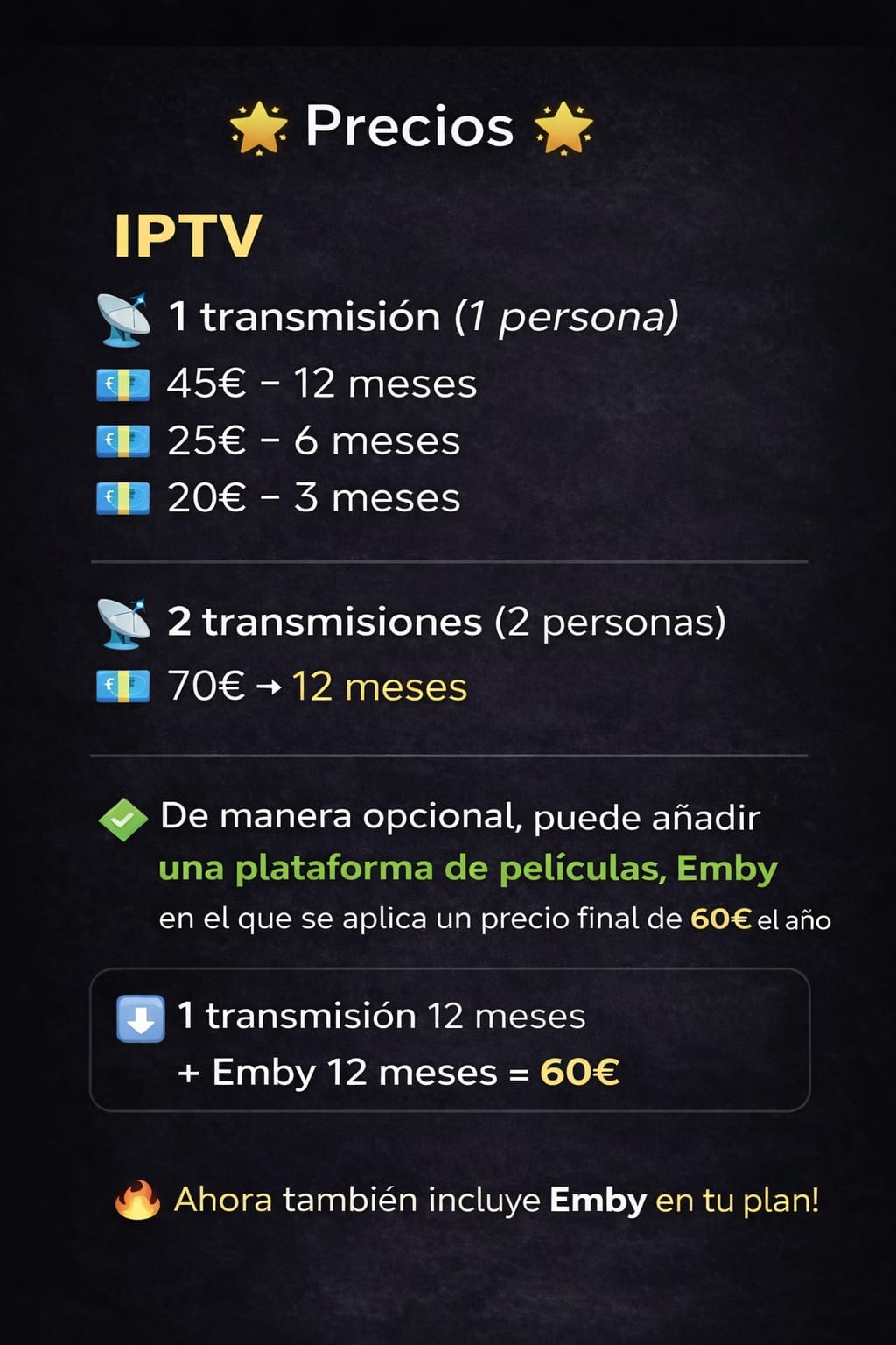 Precios darkoBOX IPTV y oferta con Emby